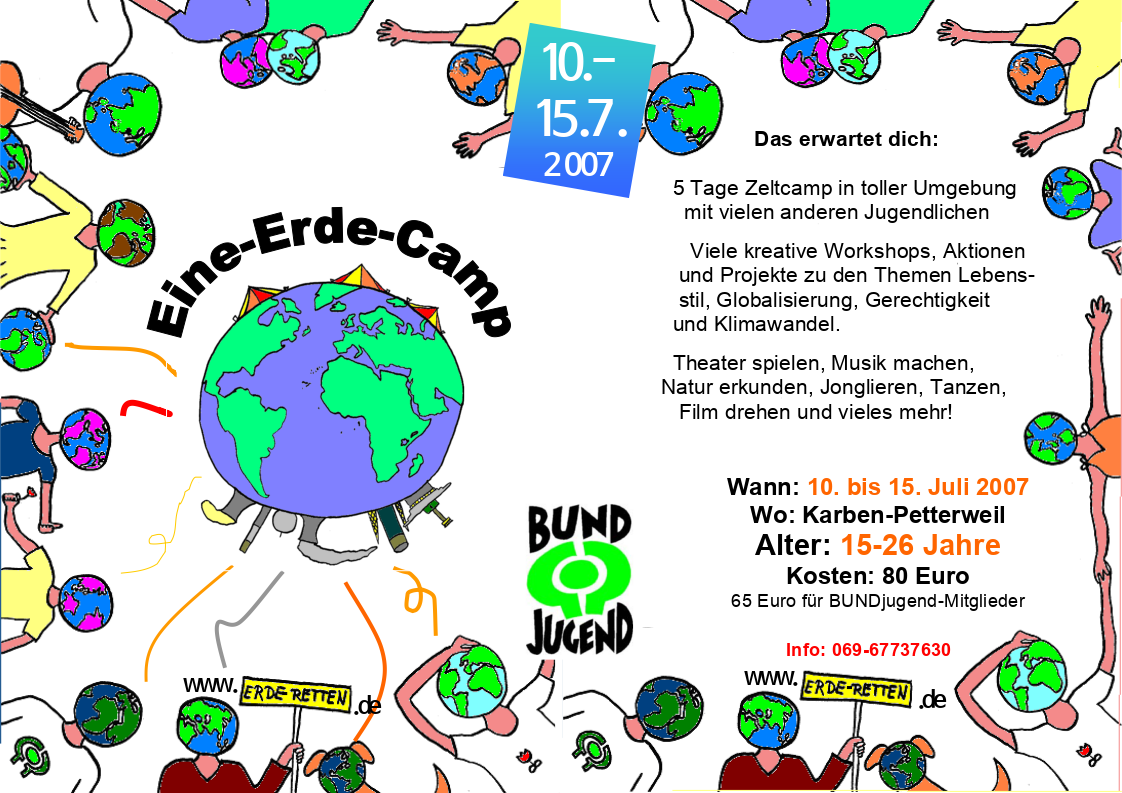 Eine-Erde-Camp-Poster mit Veranstaltungen und Aktivitäten