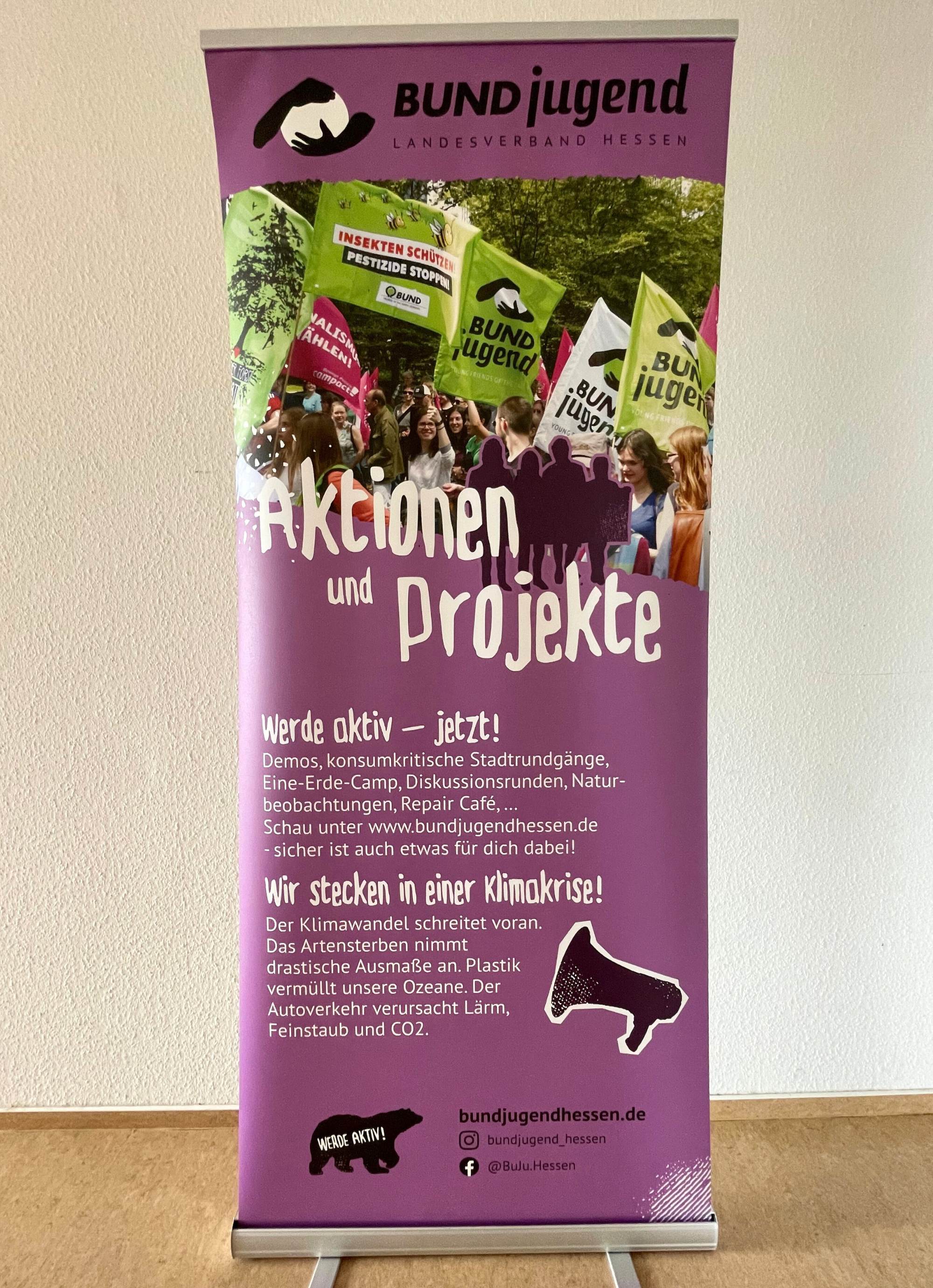 Banner mit Aktionen und Projekten der BUNDjugend Hessen.