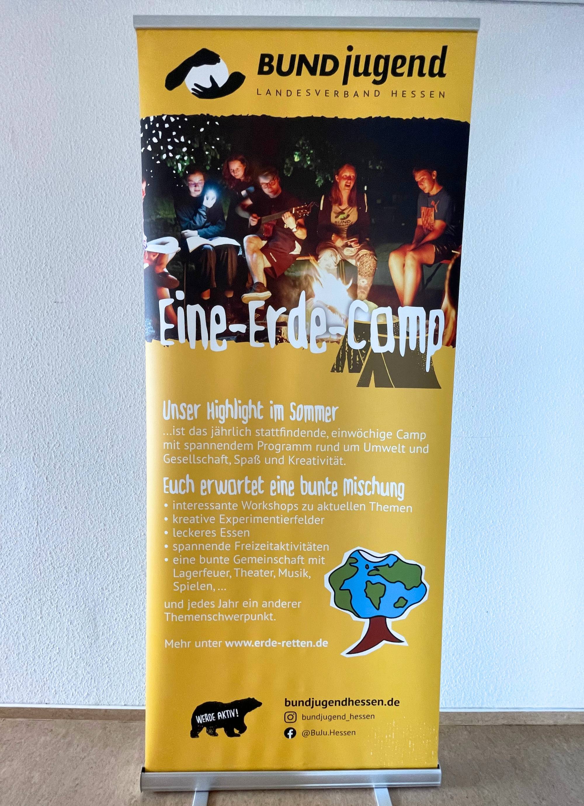 Banner des Eine-Erde-Camps von BUNDjugend Hessen.