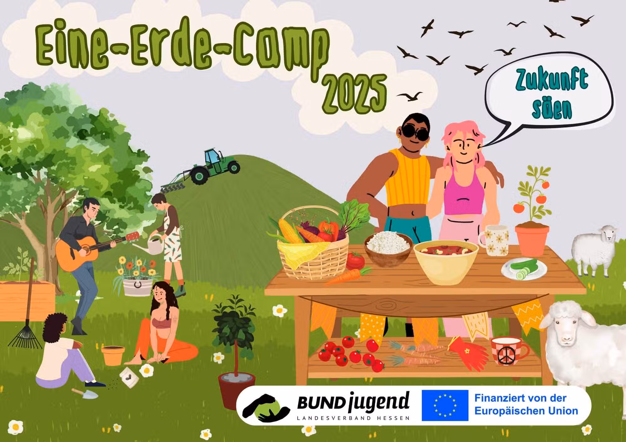 Eine-Erde-Camp Flyer - Essen, Landwirtschaft, Personen, Schafe