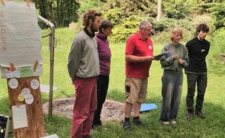 Gruppe von Menschen bei Präsentation im Freien