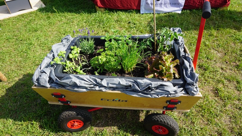 Mobiler Garten im Bollerwagen auf Rasen