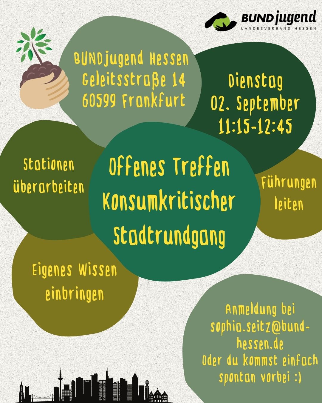 BUNDjugend Treffen für konsumkritischen Stadtrundgang in Frankfurt.