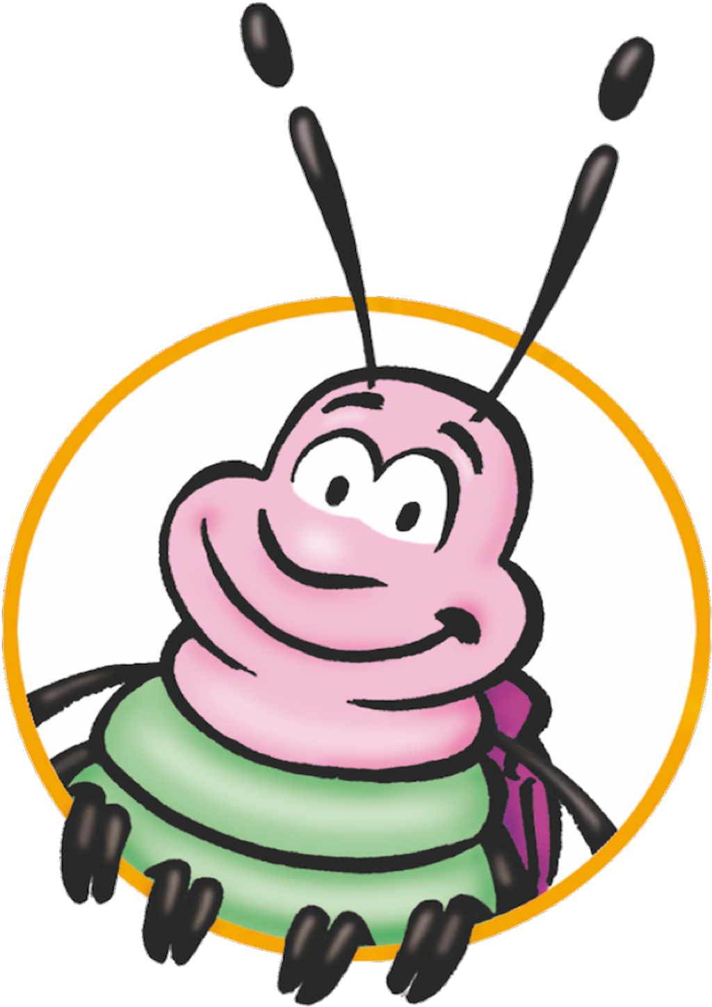 Lächelnder Cartoon-Käfer im gelben Kreis