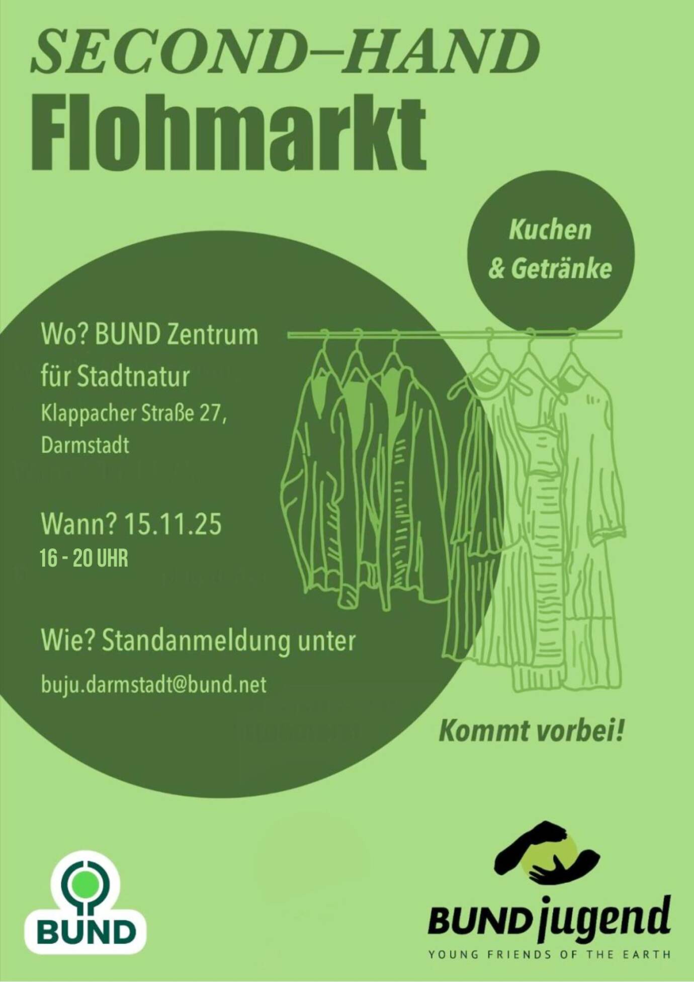 Secondhand Flohmarkt der BUNDjugend Darmstadt, am 15.11. von 16-20 Uhr.